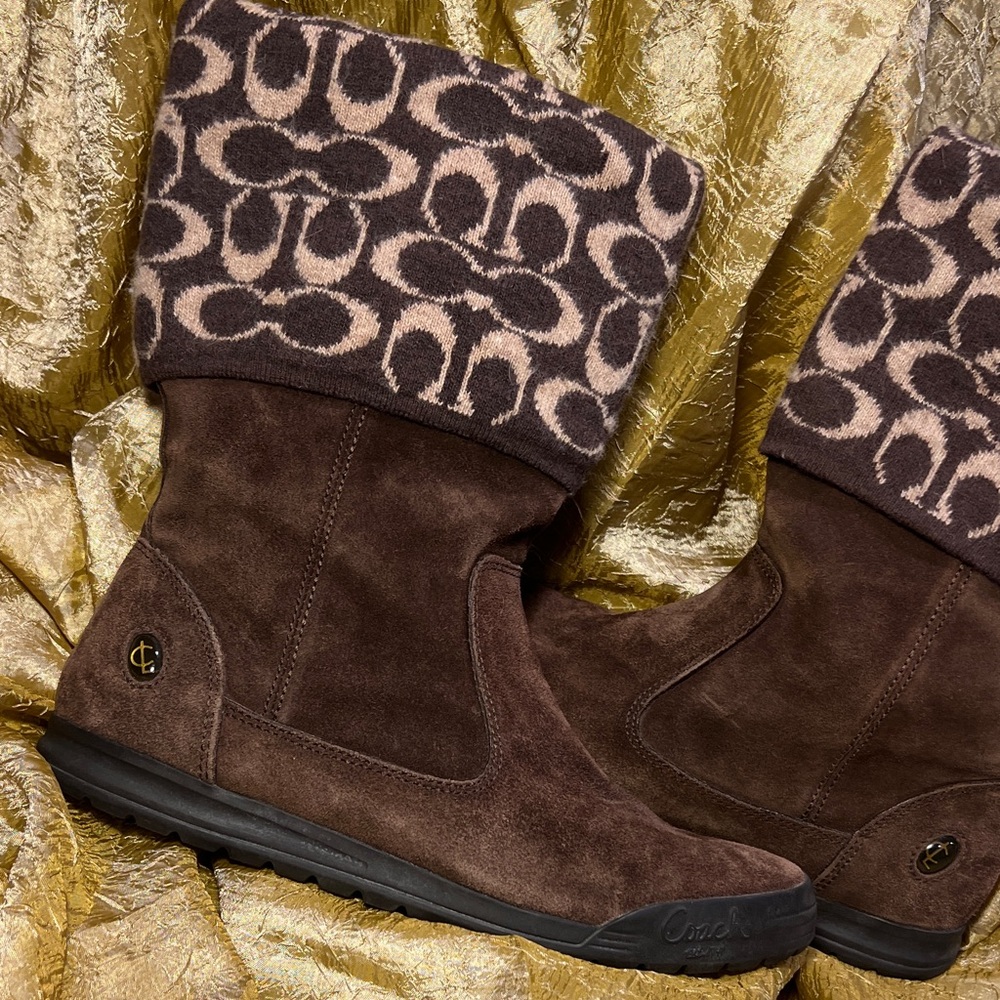 Coach Chocolate Suede Boots with Logo Cuff🔶MOST OFFERS ACCEPTED 🔸🔶🔸